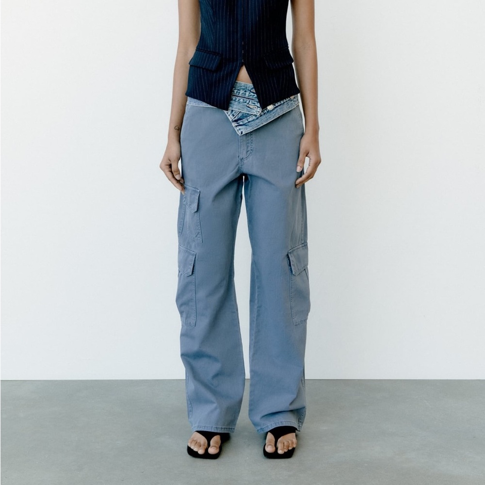 ZARA blue cargo pants, size 2, NWT